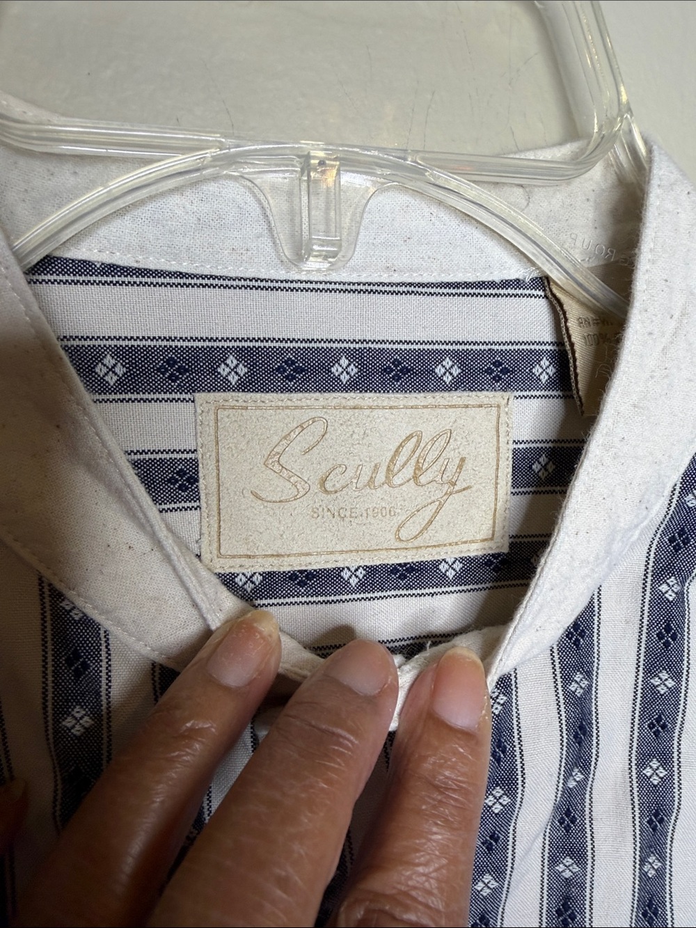 Scully Men's Navy and White Striped Western Henley Shirt - Picture 4 of 8